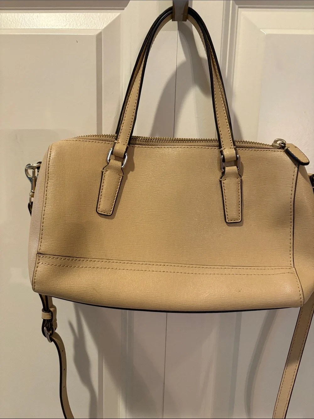 Coach Tan Saffiano Mini Satchel with Detachable Strap